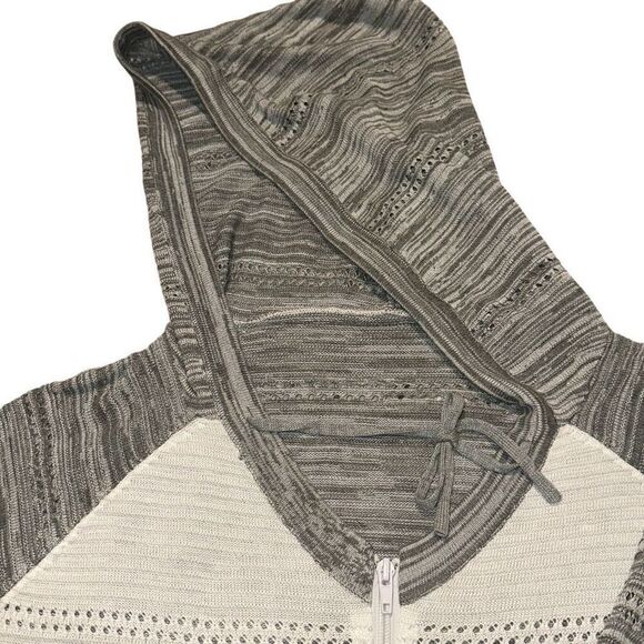 Multicolor Stripe Colorblock Pointelle Knit Full Hooded Sweater Ladies Large - Picture 3 of 7